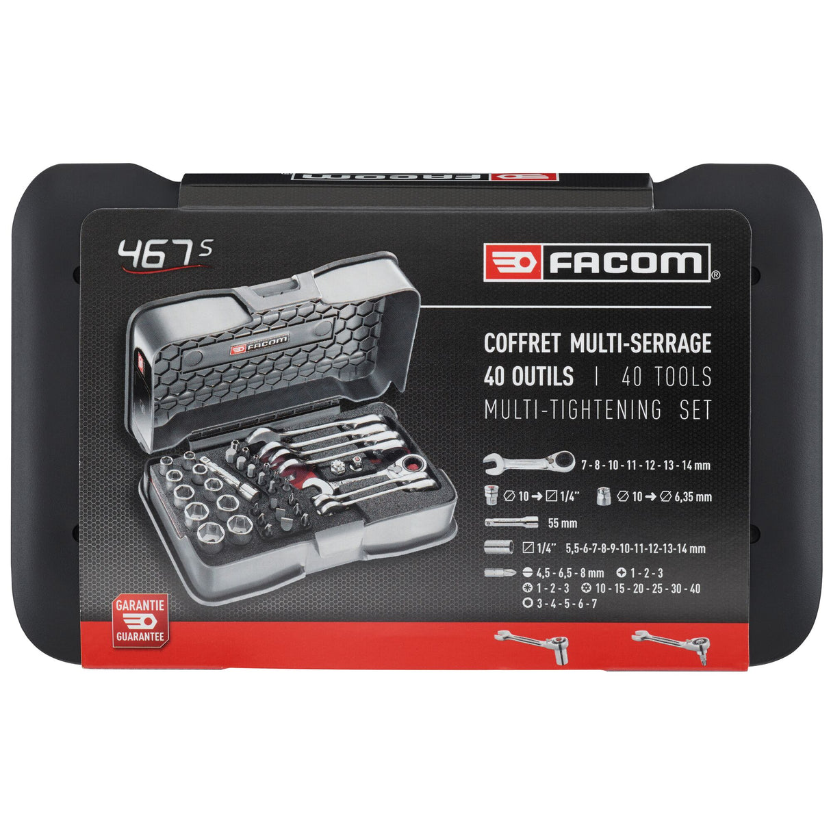 Coffret multi-serrage à cliquet ultra compact métriques, 40 pièces