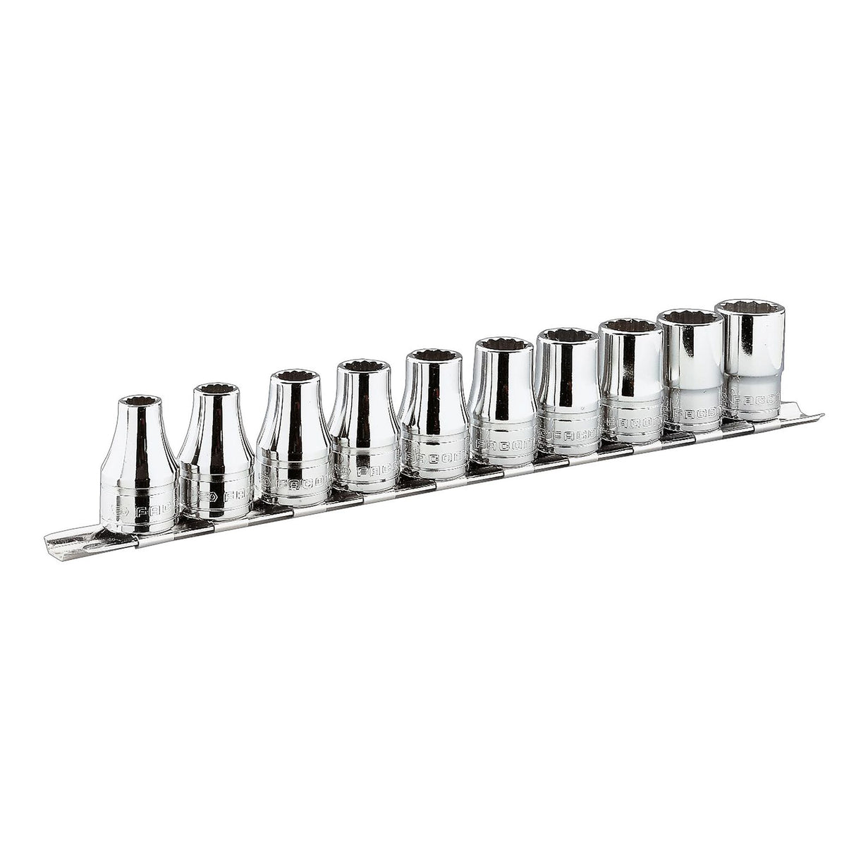 Set doppen 3/8" op metalen rek