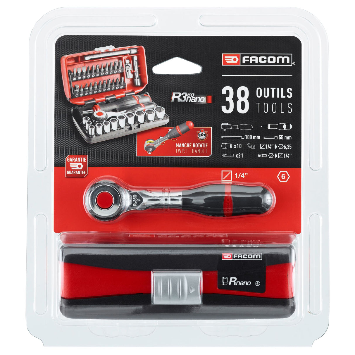 Nano Ultra Compacte Doppenset 1/4" Met Ratel R.360 - 6 Kant