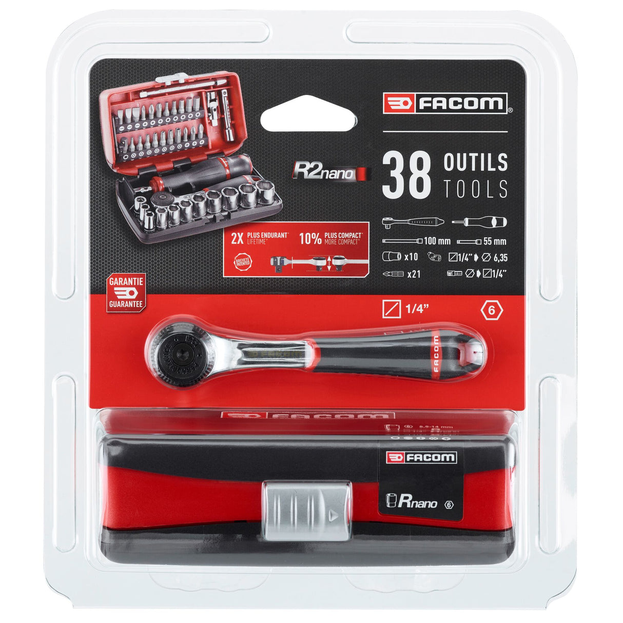 Koffer met doppen 1/4" 6-kant, metrisch - R2NANO
