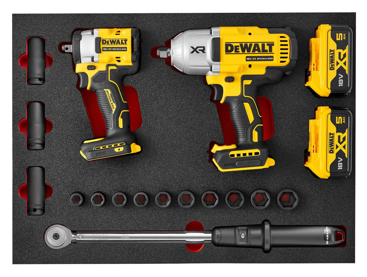 Composition en module mousse M3 FACOM/DEWALT, Clé à choc, Douilles impact et Clé dynamométrique S.209