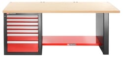 Stół warsztatowy do dużych obciążeń, 2182 mm, 7 szuflad, blat drewniany, wersja niska