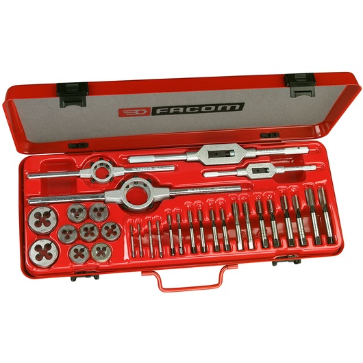 Tap and die set, 31 pieces, M3 to M12, 18 taps, 9 dies