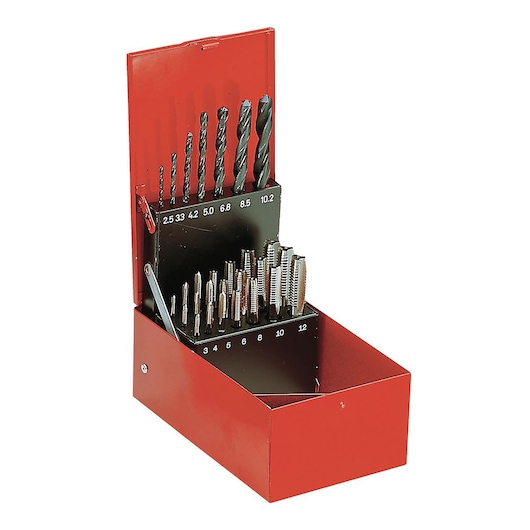 Tap and Drill Bit Set, 21 Cobalt Taps, 7 Drill Bits, 3 Taps each from M3 to M12