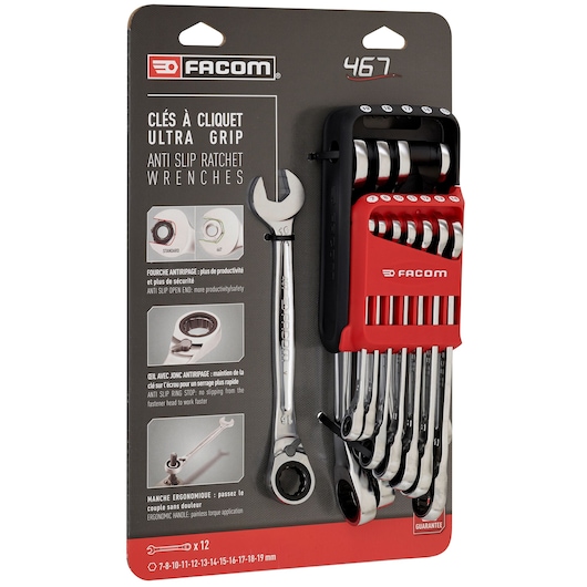 7 - 19mm Reversible Ratchet Wrench Set With Holder (12 Pc)