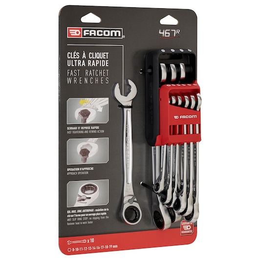 8 - 19mm Rapid Reversible Ratchet Wrench Set With Holder (10 pc.)