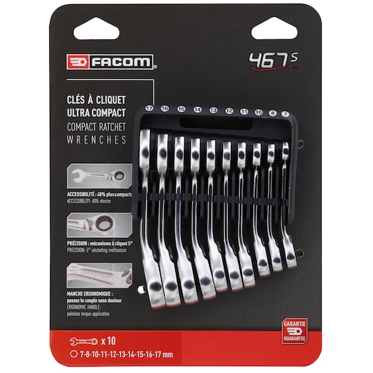 8 to 14 mm Short Reversible Ratchet Wrench Set With Holder (10 pc.)