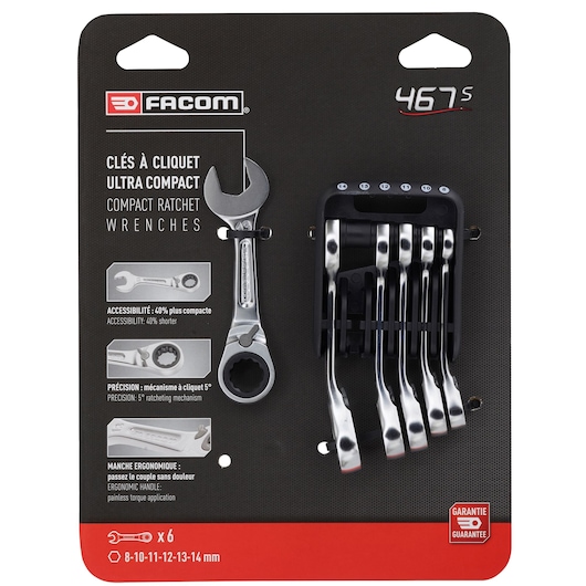 8 - 14mm Short Reversible Ratchet Wrench Set With Holder (6 pc.)