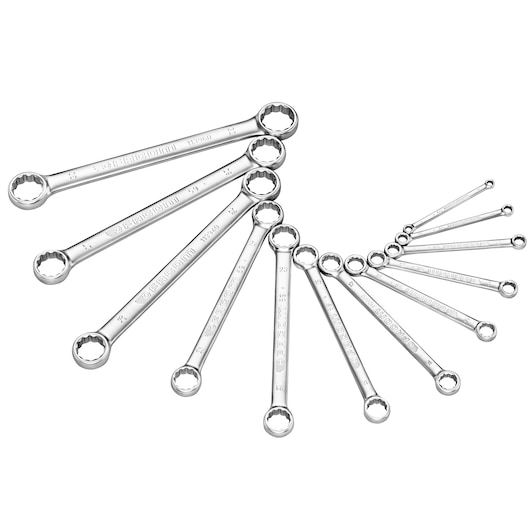 Straight double box-end wrench, 12 pieces (6 to 32 mm)