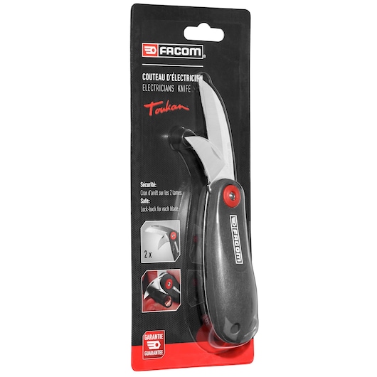 Twin-blade electricians knife, straight 65 mm and curved 35 mm