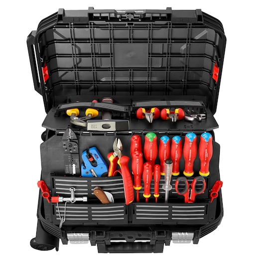 56-piece set of electricians tools with rolling case
Composition électricien de 56 outils dans valise à roulette 56-piece set of electricians tools with rolling case
Composition électricien de 56 outils dans valise à roulette