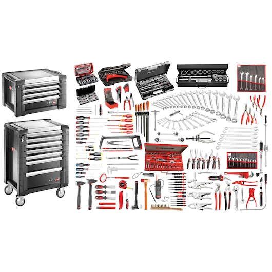 7 Drawers JET Roller Cabinet With Mechanics Set, 343 Tools Metric 7 Drawers JET Roller Cabinet With Mechanics Set, 343 Tools Metric