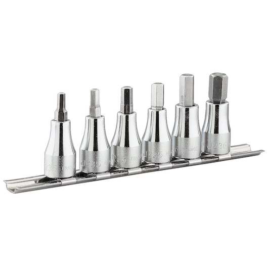 3/8" socket set, 6 pieces, on rack