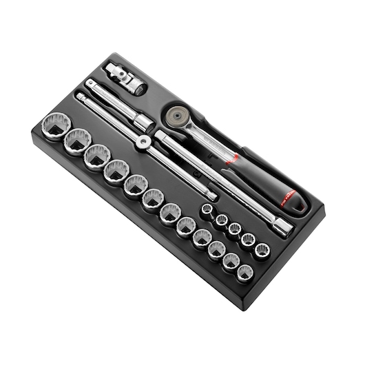 1/2" socket set, 22 pieces, plastic module