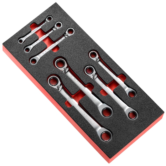 15° Double Box-End Ratchet Wrench Set in Foam Module