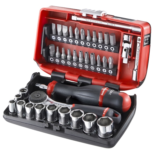 1/4" socket set, 38 pieces, NANO, performance round head ratchet