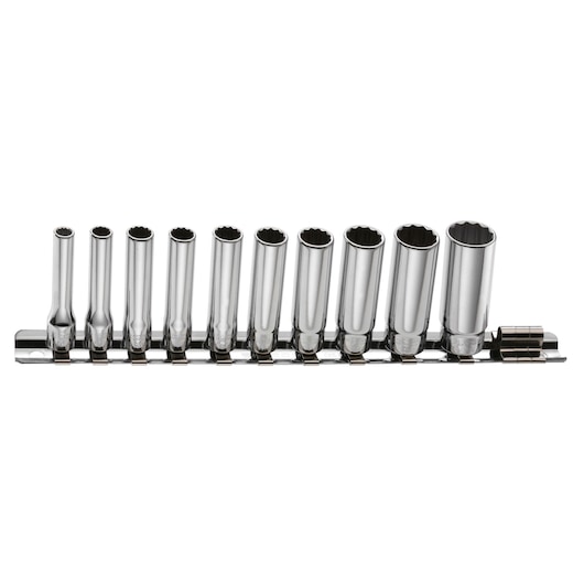 1/4" socket set, 10 pieces, on rack