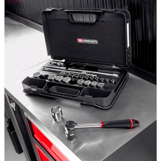 1/2 in. MBOX Socket Set With Performance Round Head Ratchet (26 pc.)