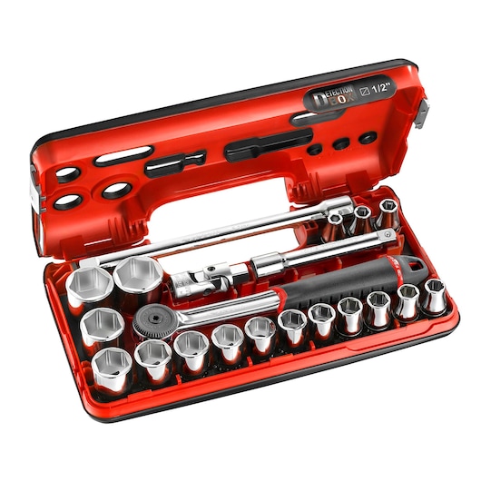 1/2 in. Socket Set, DBOX, Performance Round Head Ratchet (21 pc.)