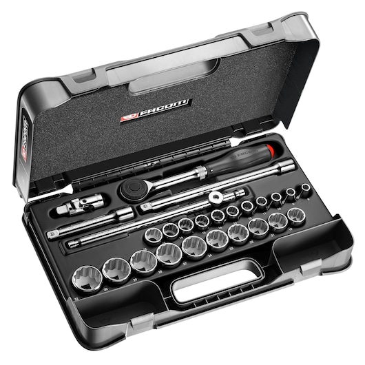 1/2 in. Socket Set, MBOX, Twist Handle Ratchet (26 Pc)