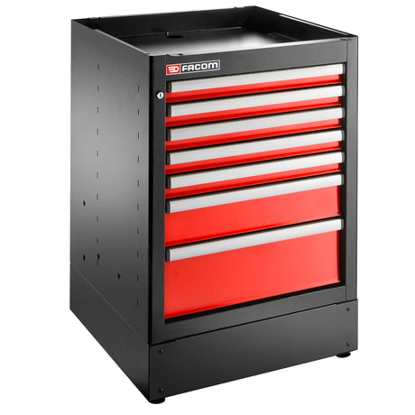 Meuble bas simple, 7 tiroirs, 569 x 421 mm, rouge
