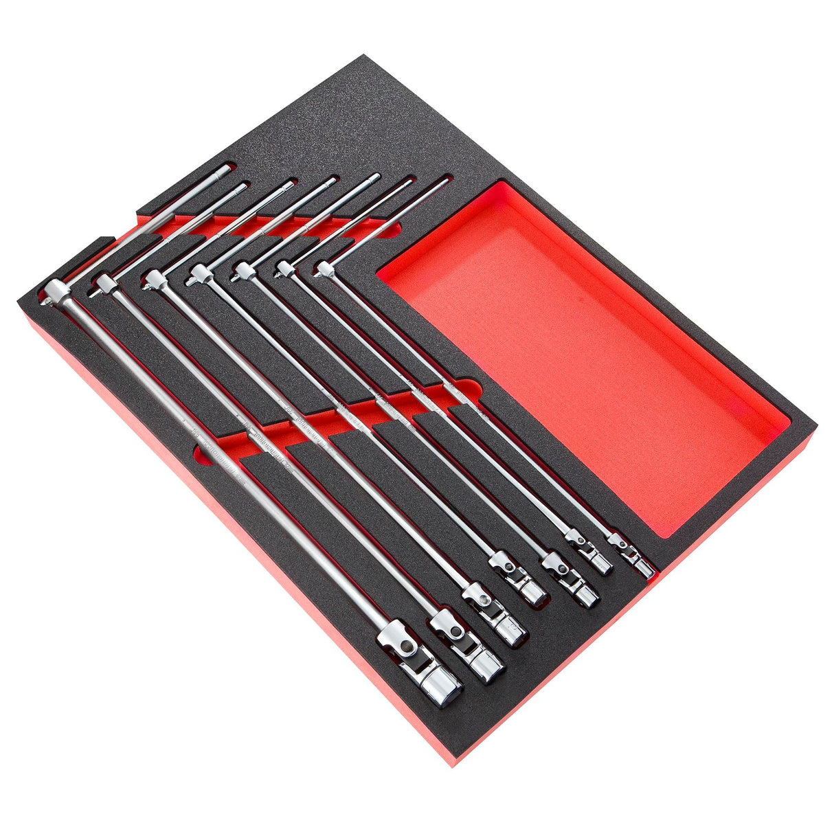 Module wringsleutels met cardangewricht, metrische maten in een inlay van foam