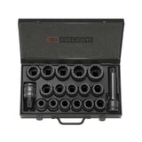 Samenstelling van 16 impactdoppen van 3/4" van 19 tot 42 mm