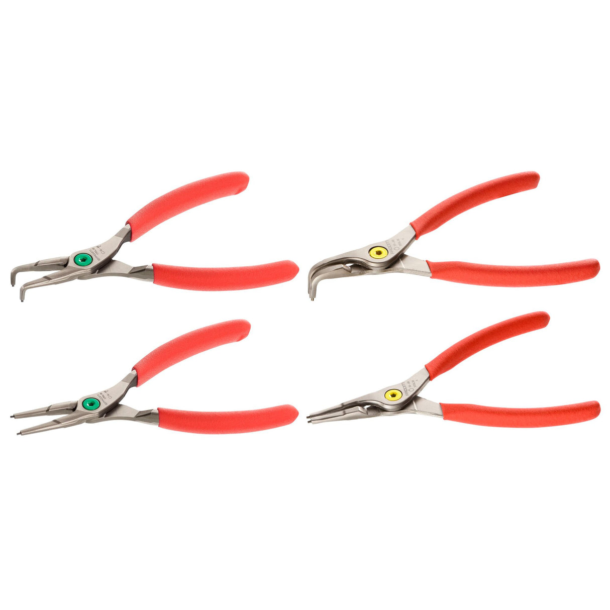 Set van 4 borgveertangen - rechte bekken en 90° gebogen bekken - 18 tot 60 mm