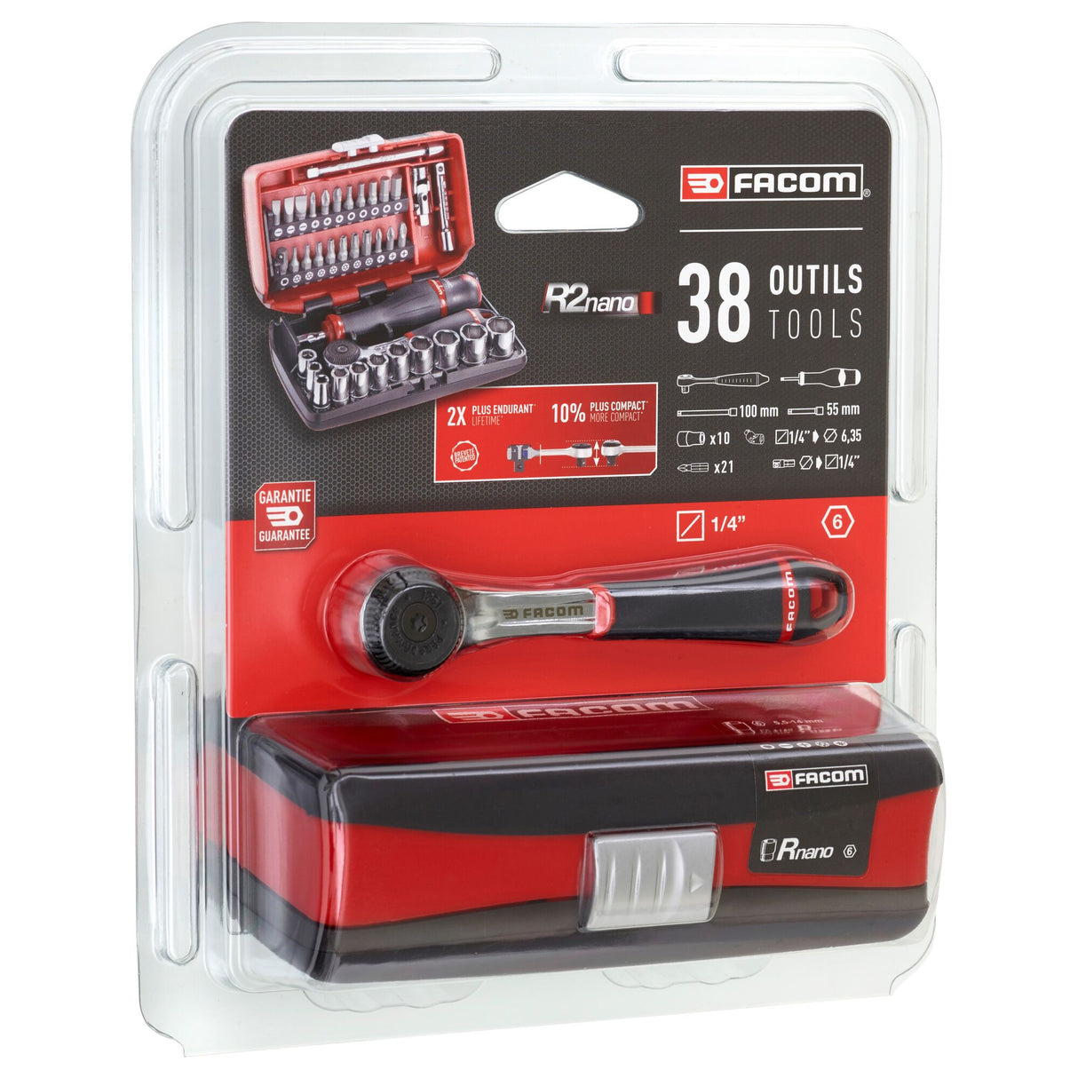Koffer met doppen 1/4" 6-kant, metrisch - R2NANOPB