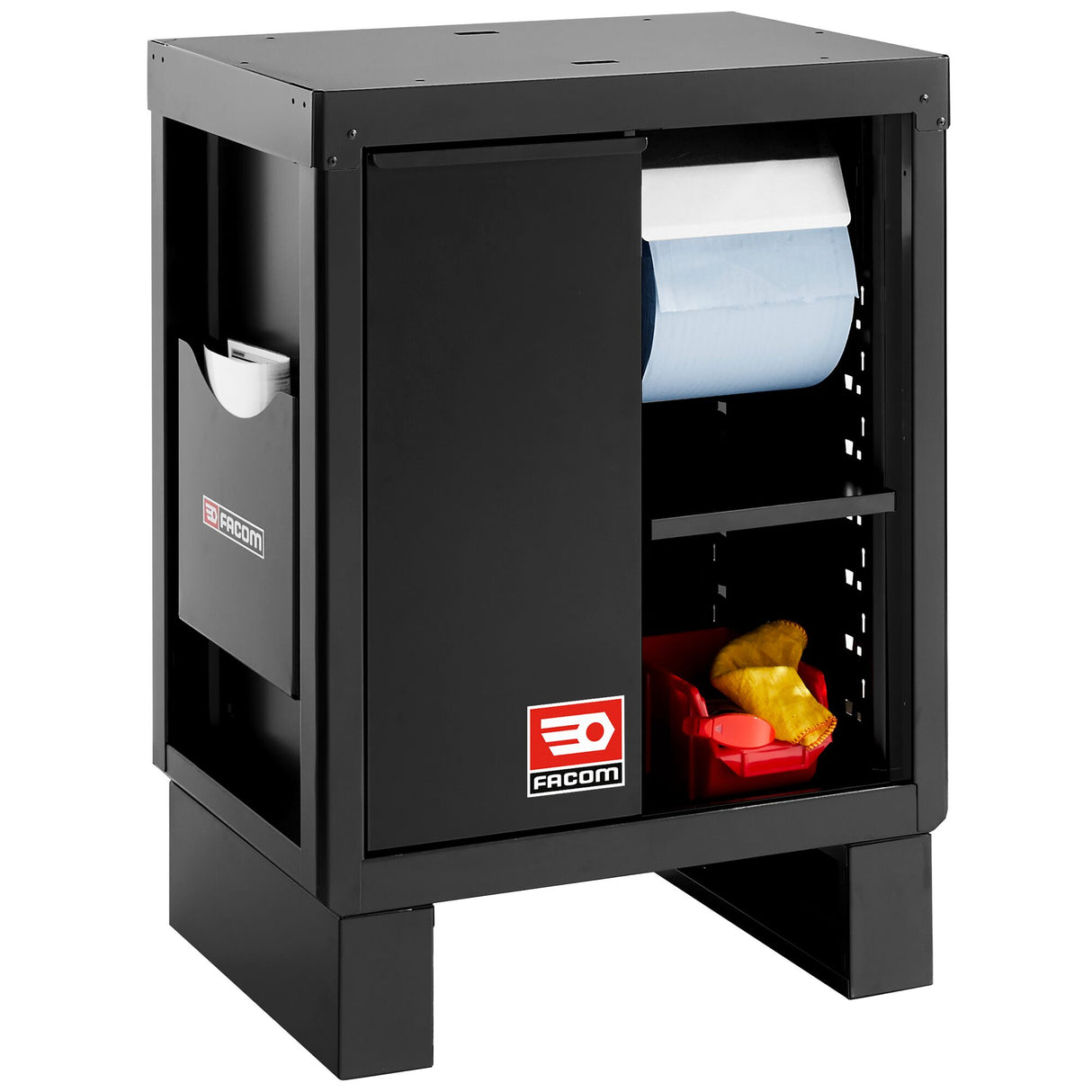 Meuble bas avec bac de recyclage et support rouleau papier - noir - RWS2